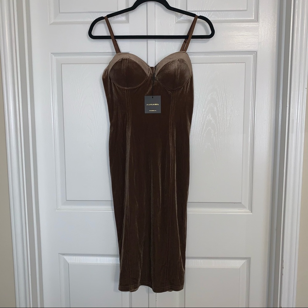 NWT JLUXLABEL Bronze Bustier Velvet Dress - Picture 5 of 10